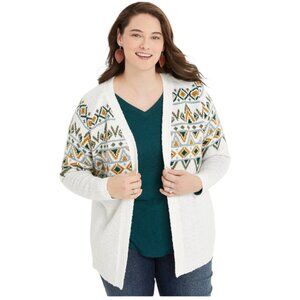 Maurices Plus Size White Fair Isle Cardigan